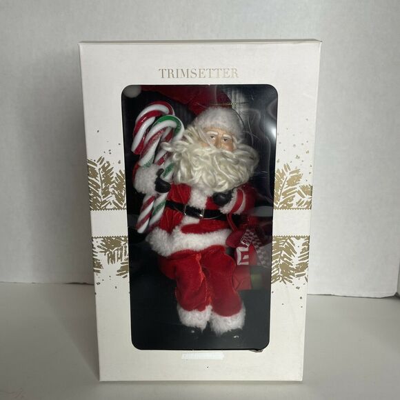 Trimsetter by Dillard’s Santa Candy Cane Gifts Fabric Christmas Ornament NIB 9” - Picture 6 of 6